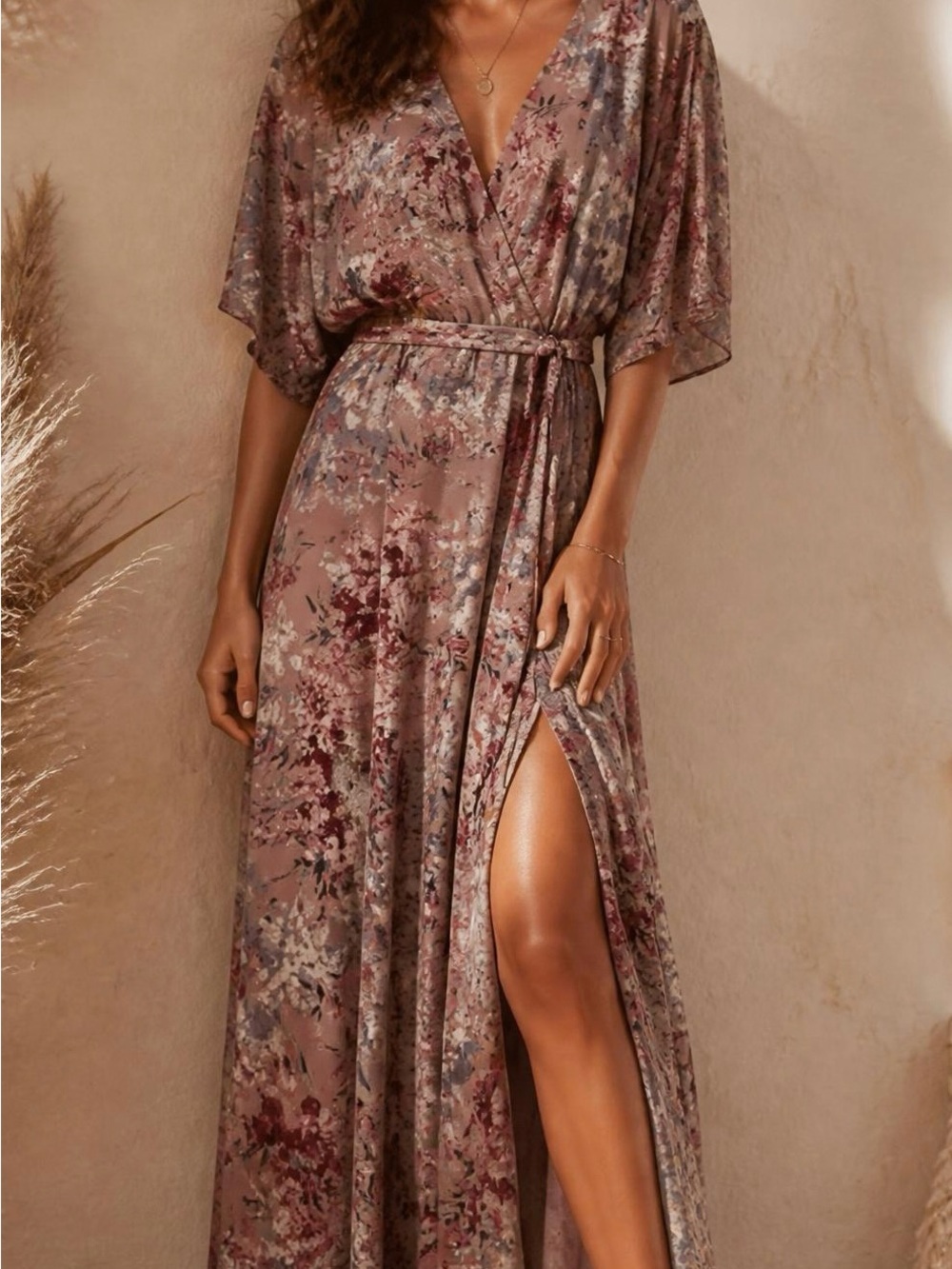 Floral Wrap Maxi Dress in Dusty Rose